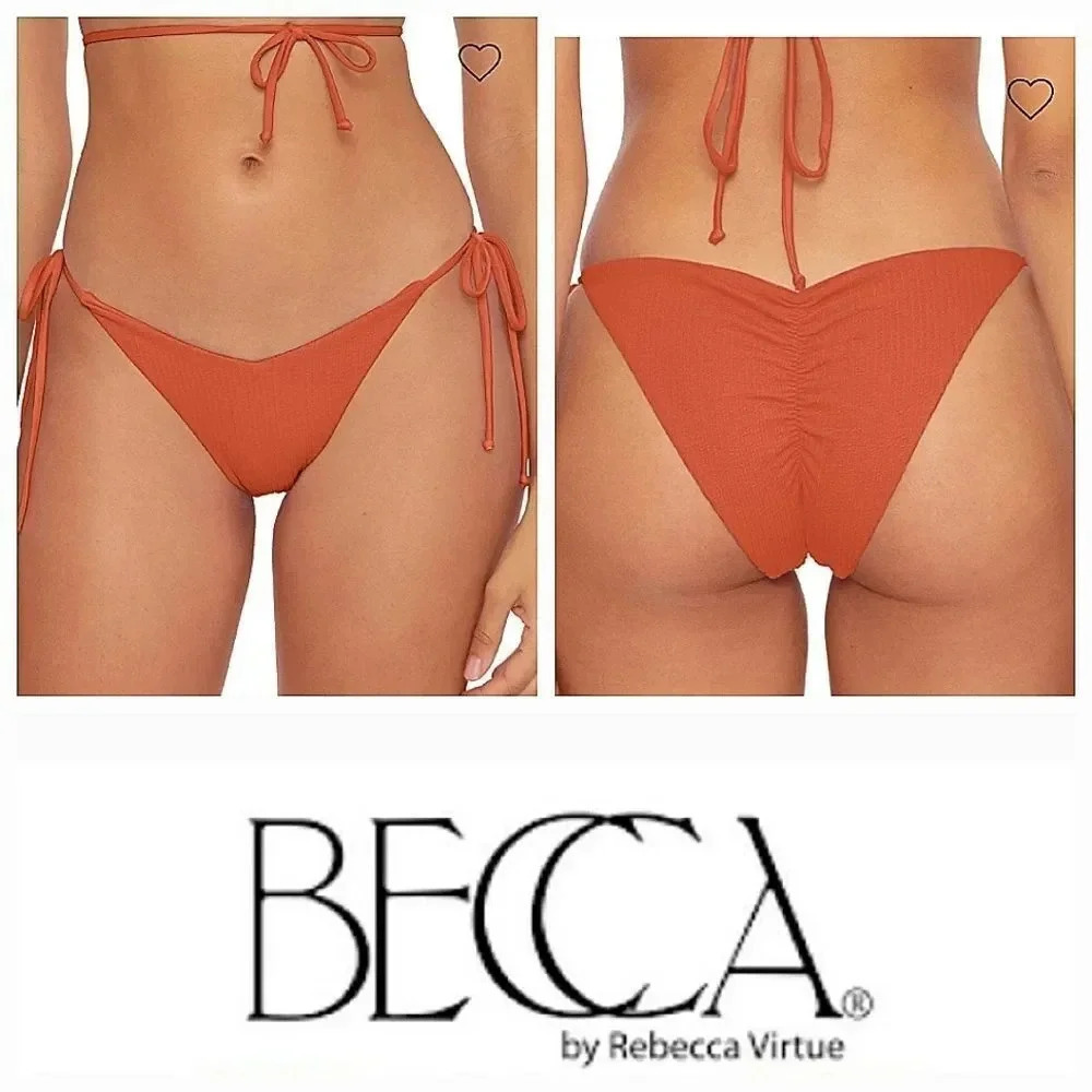 Becca Women's GingerโScrunch Back High Leg Tie Side Bikini Bottom Large